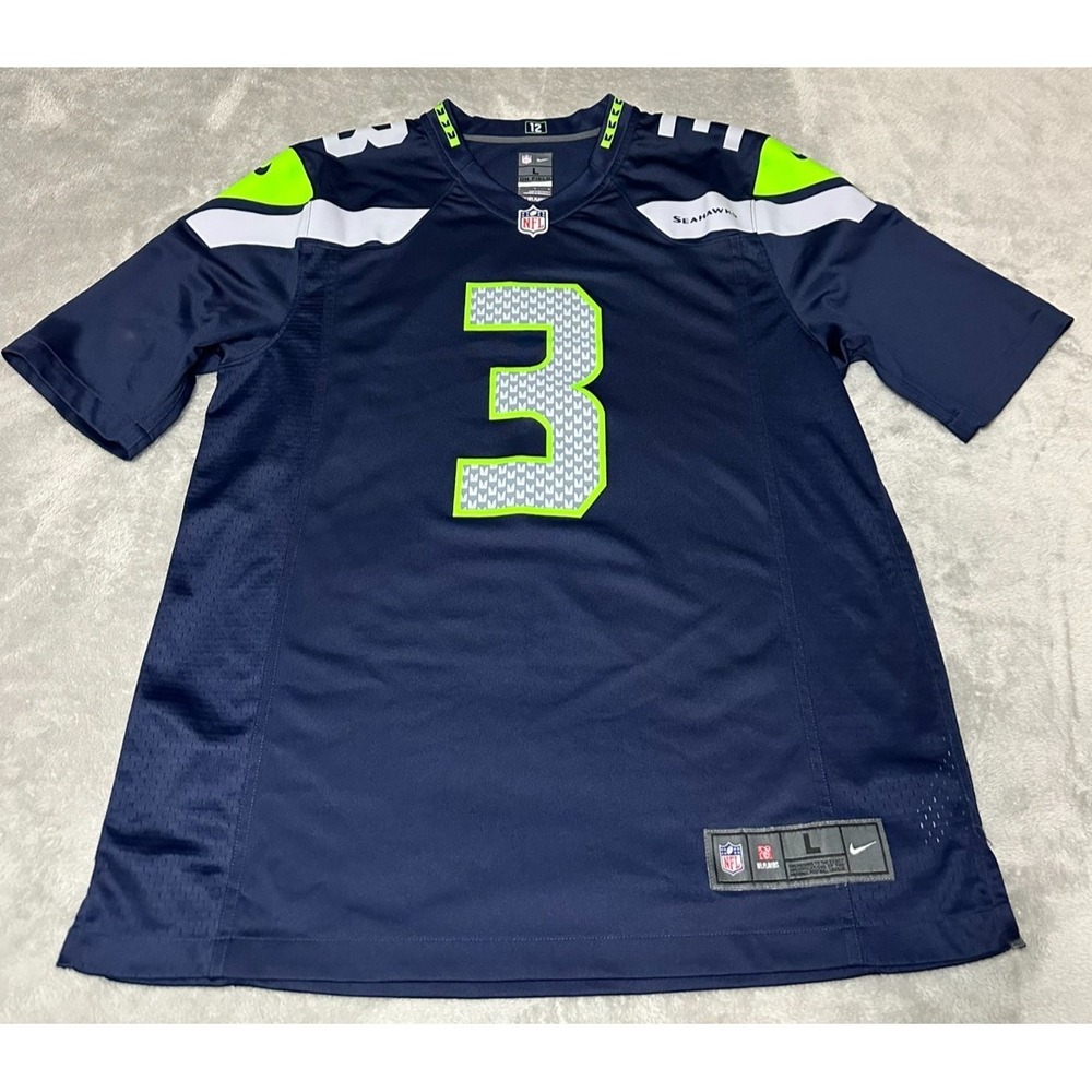 Russell Wilson #3 Seattle Seahawks NFL Nike Blue Game Jersey Men's LARGE